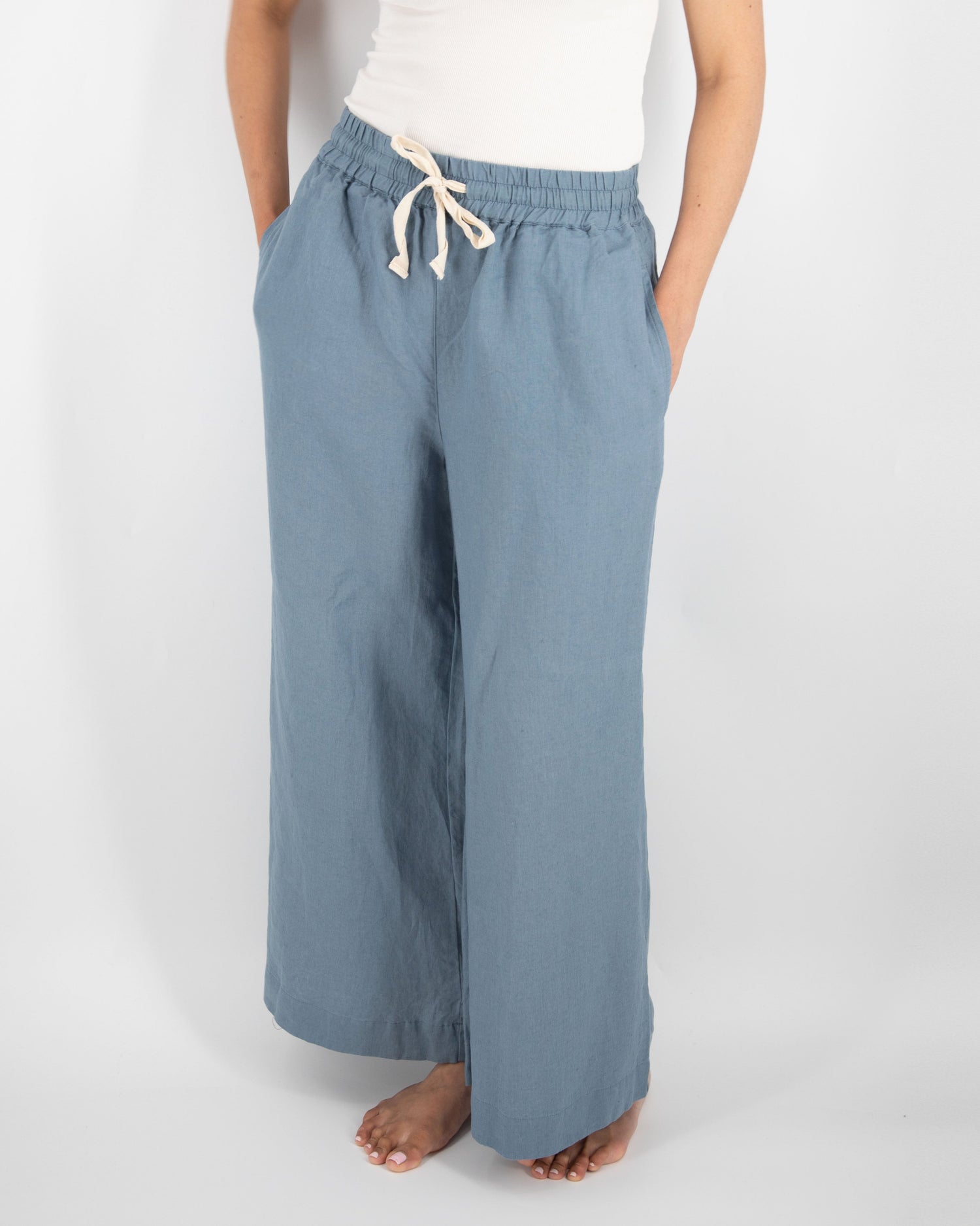 women_fashion - littlescollectionWomen pantsAva Wide Leg French Linen Drawstring Pant - Womendrawstring pant women