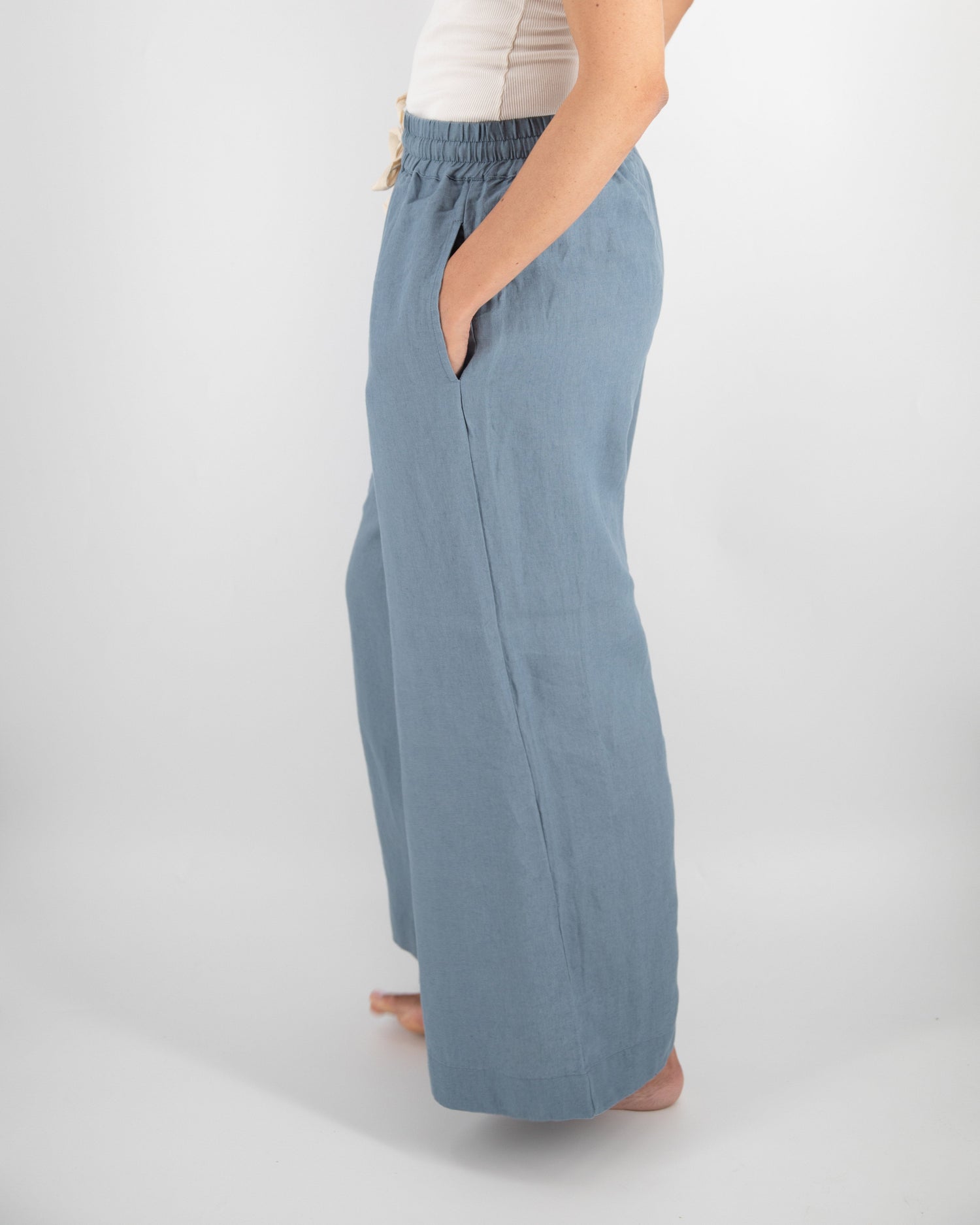 women_fashion - littlescollectionWomen pantsAva Wide Leg French Linen Drawstring Pant - Womendrawstring pant women