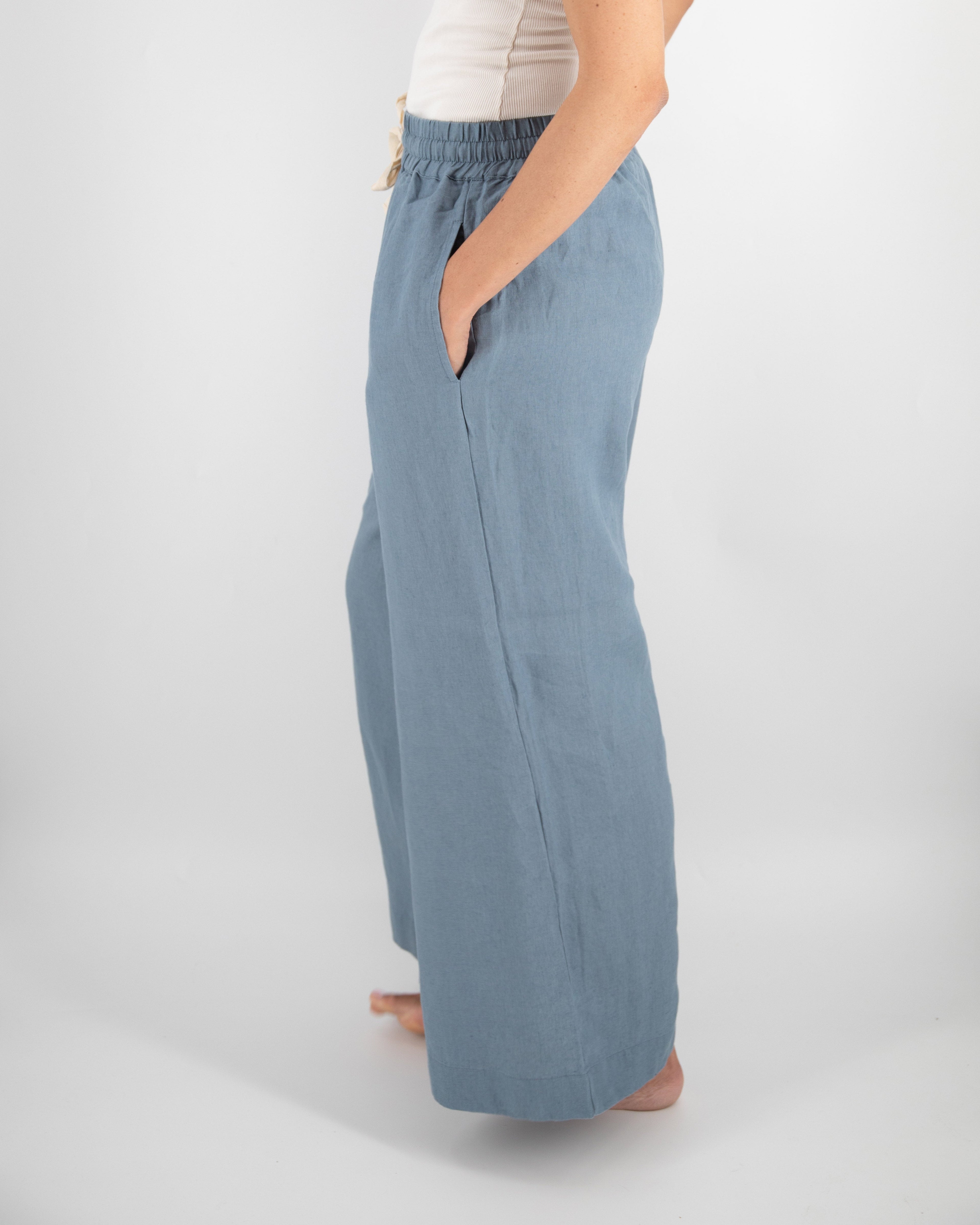 women_fashion - littlescollectionWomen pantsAva Wide Leg French Linen Drawstring Pant - Womendrawstring pant women