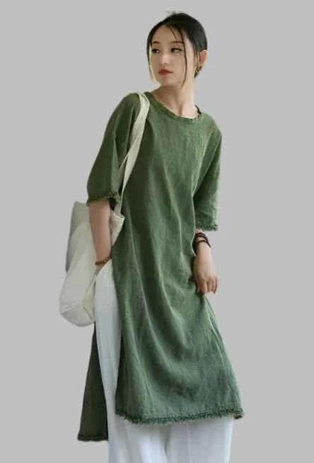 JNT Women Vintage Ramie Soft Dress