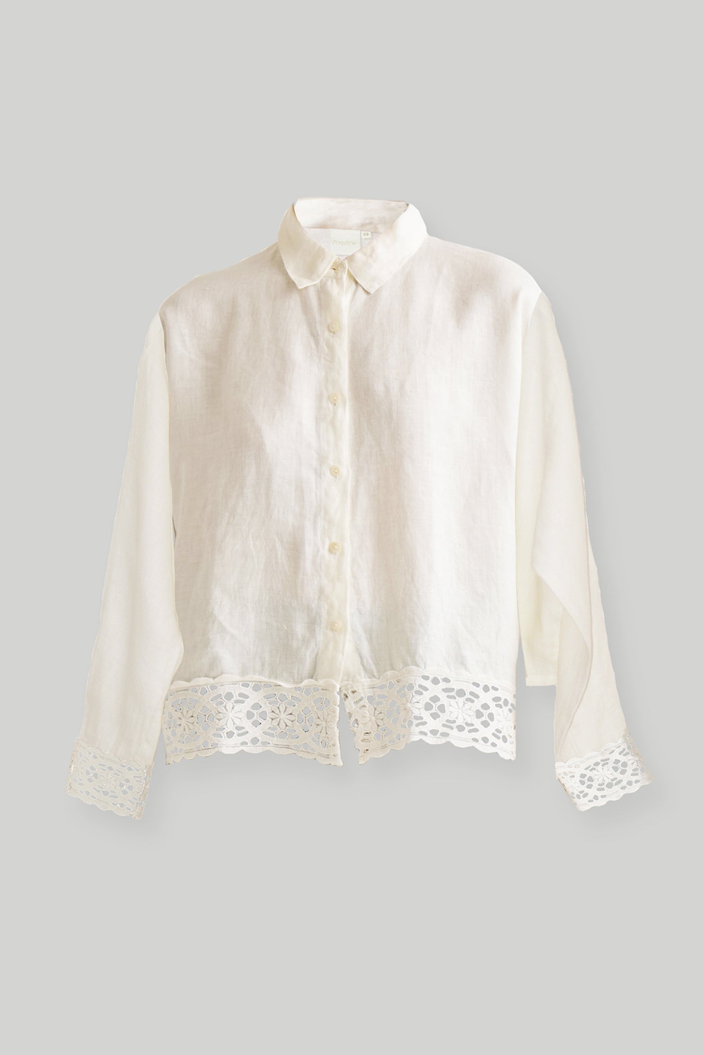 women_fashion - littlescollectionblouseLace Detail Hemp Button Down Shirt in Off - White Womencasual top