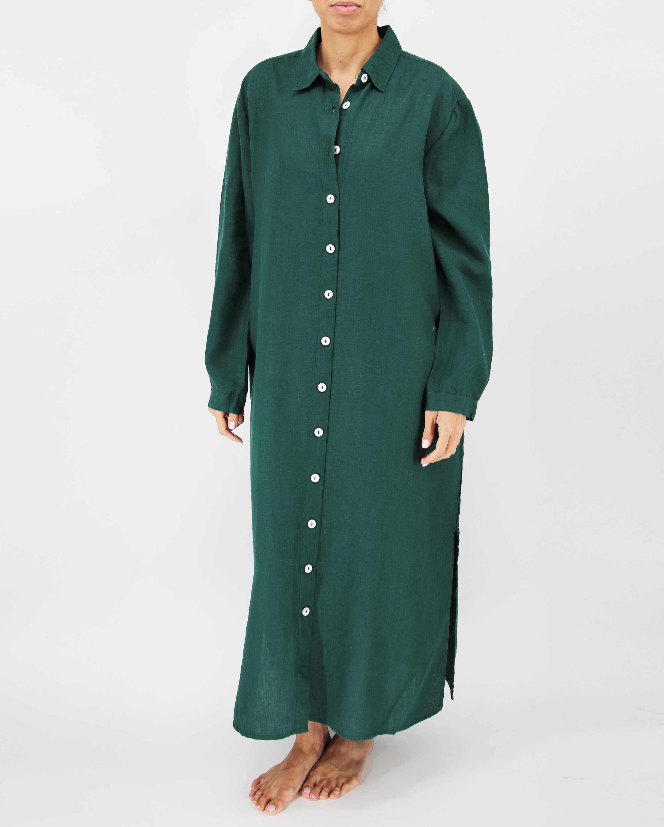 Cotton dress French Linen Maxi Dress with Pockets Women casual maxi dress green.