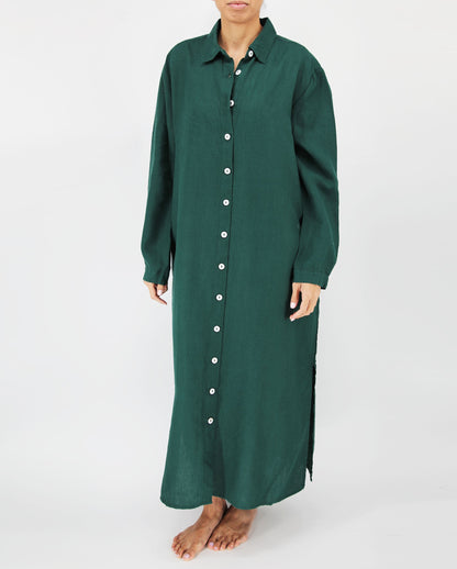 Cotton dress French Linen Maxi Dress with Pockets Women casual maxi dress green.