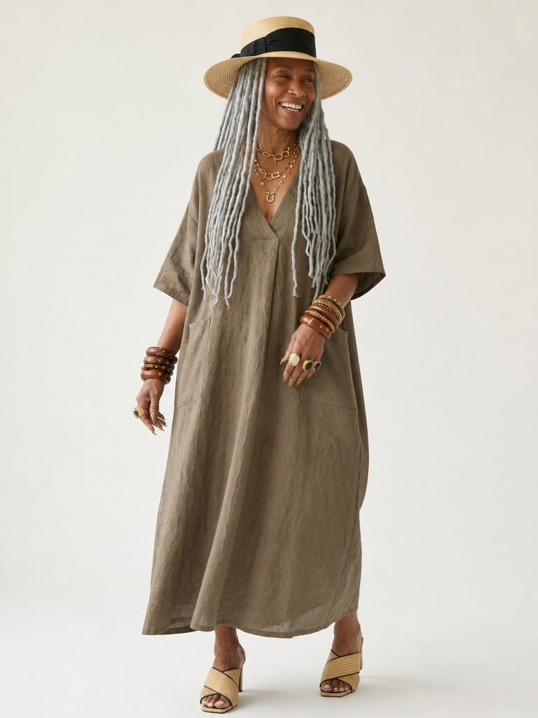 Grounded Cotton Linen Maxi Dress