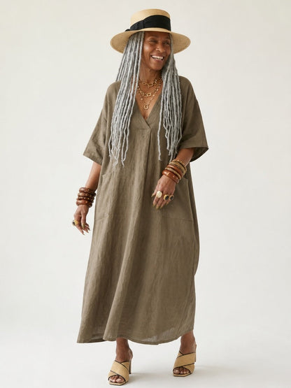 Grounded Cotton Linen Maxi Dress