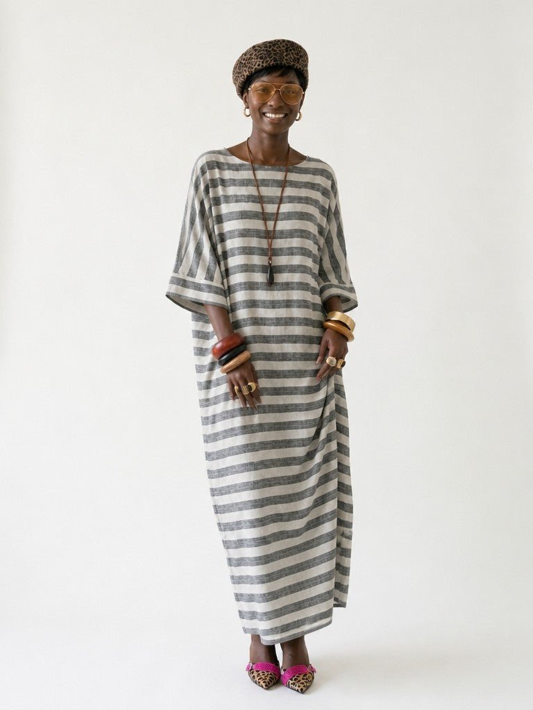 ##BohoLittlesEdit# - Linen Dress - Willow Striped Cotton Linen Maxi Dress