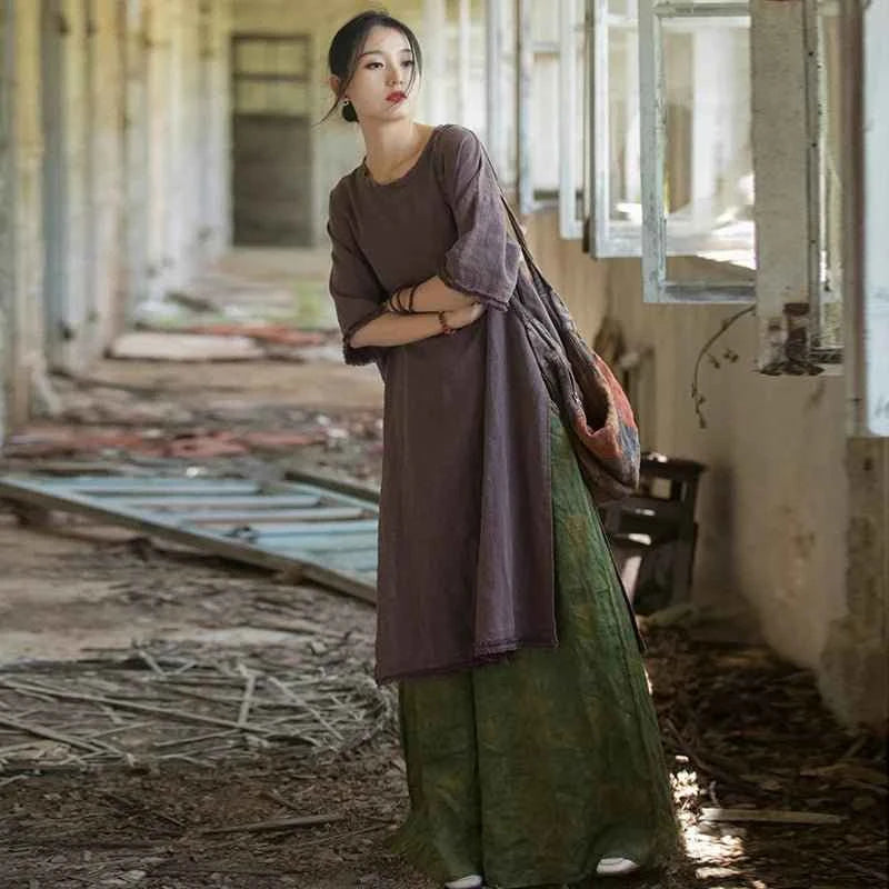 JNT Women Vintage Ramie Soft Dress