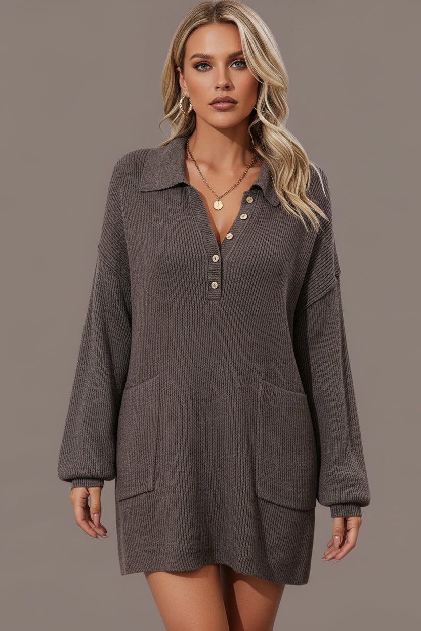 Collared Sweater Dress with Pockets