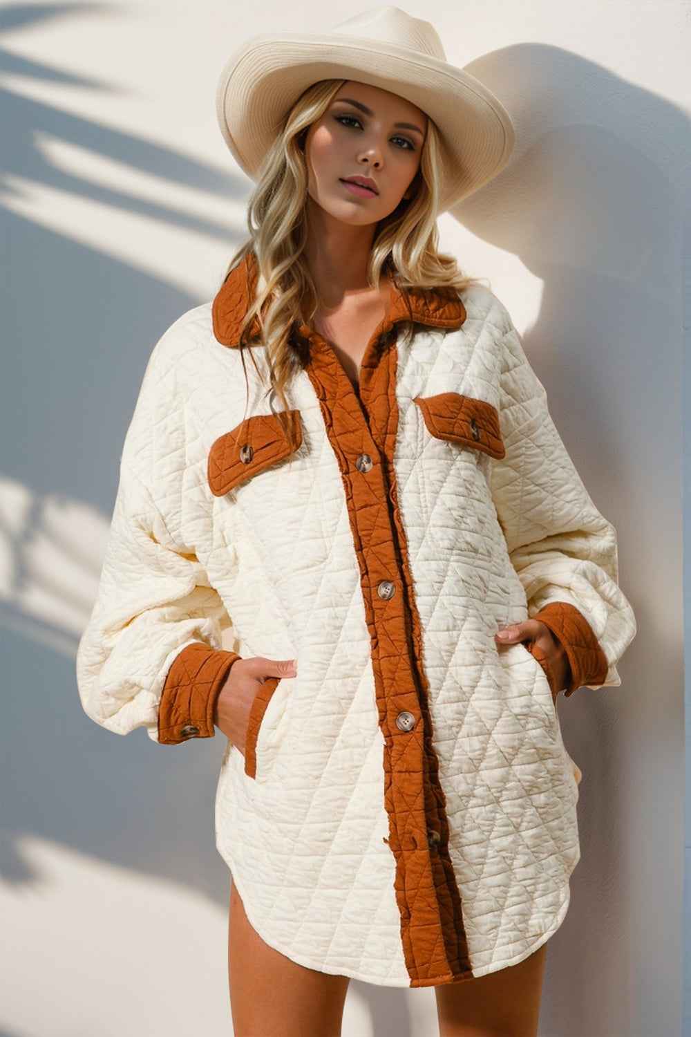 Double Take Contrast Quilted Shacket