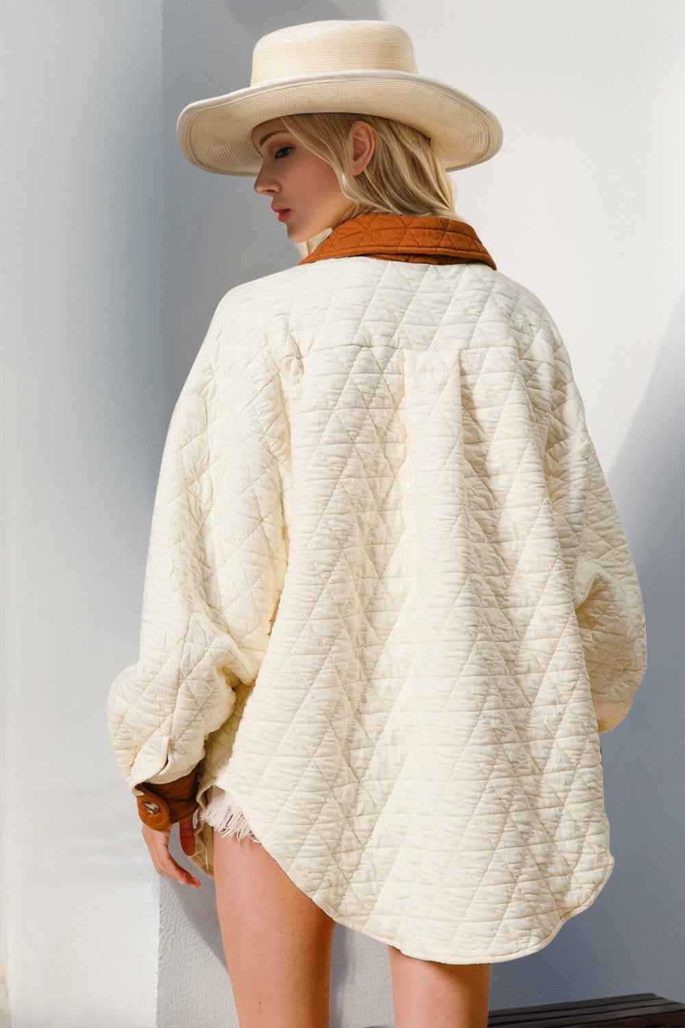 Double Take Contrast Quilted Shacket