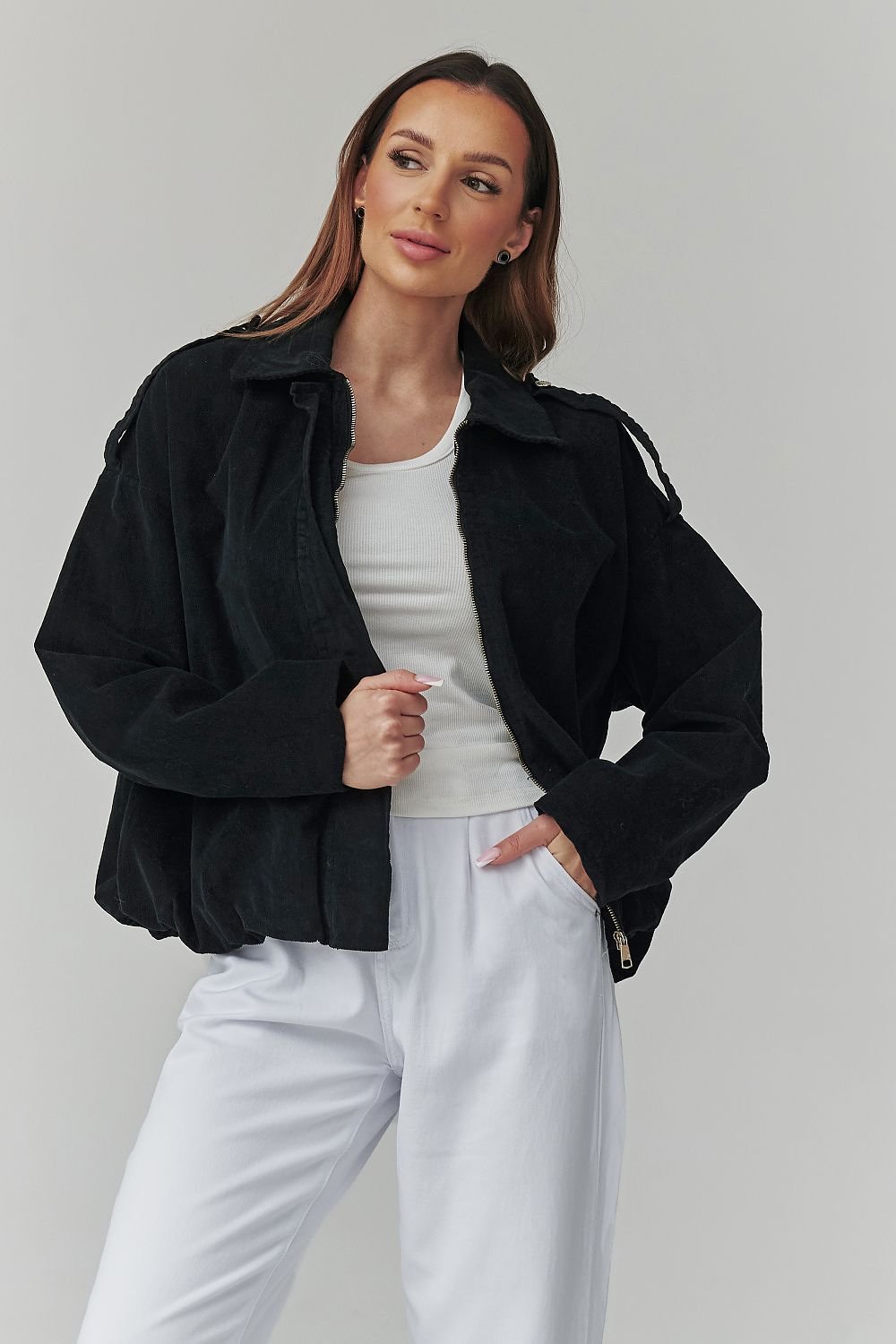 women_fashion - littlescollectionJacketsCorduroy Cotton Bomber Jacket | Zip - Up Loose Fit | One Sizecotton jacket