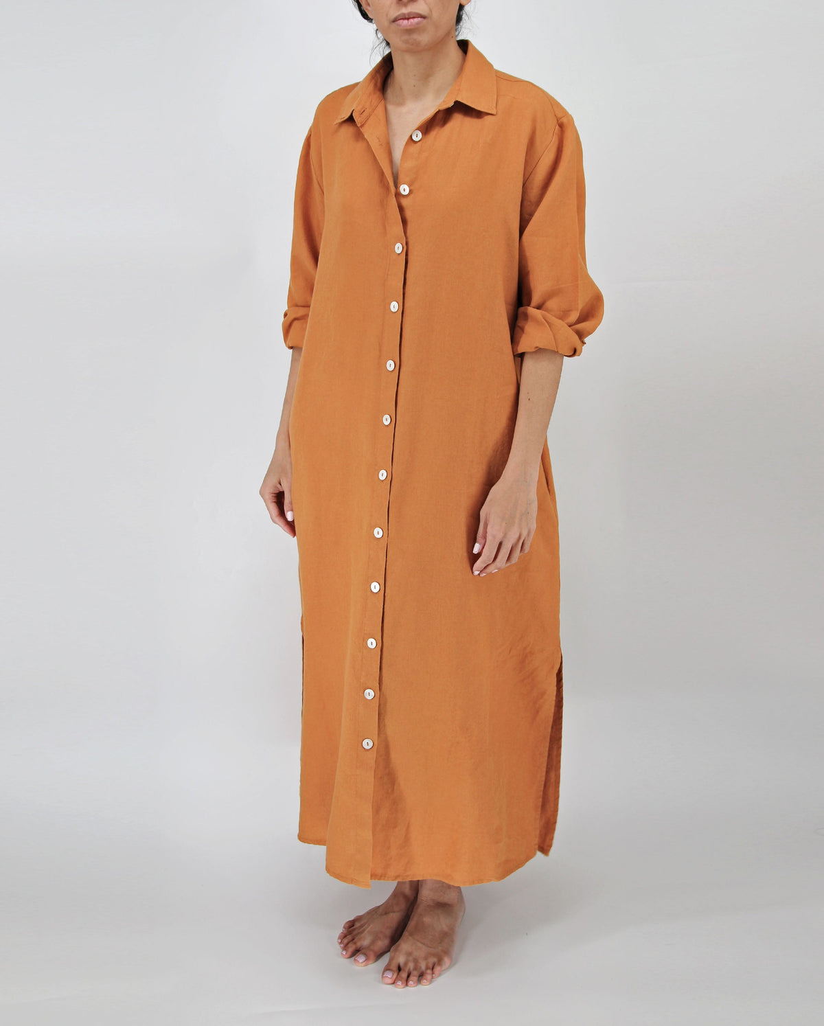 Cotton dressFrench Linen Maxi Dress with Pockets Women&