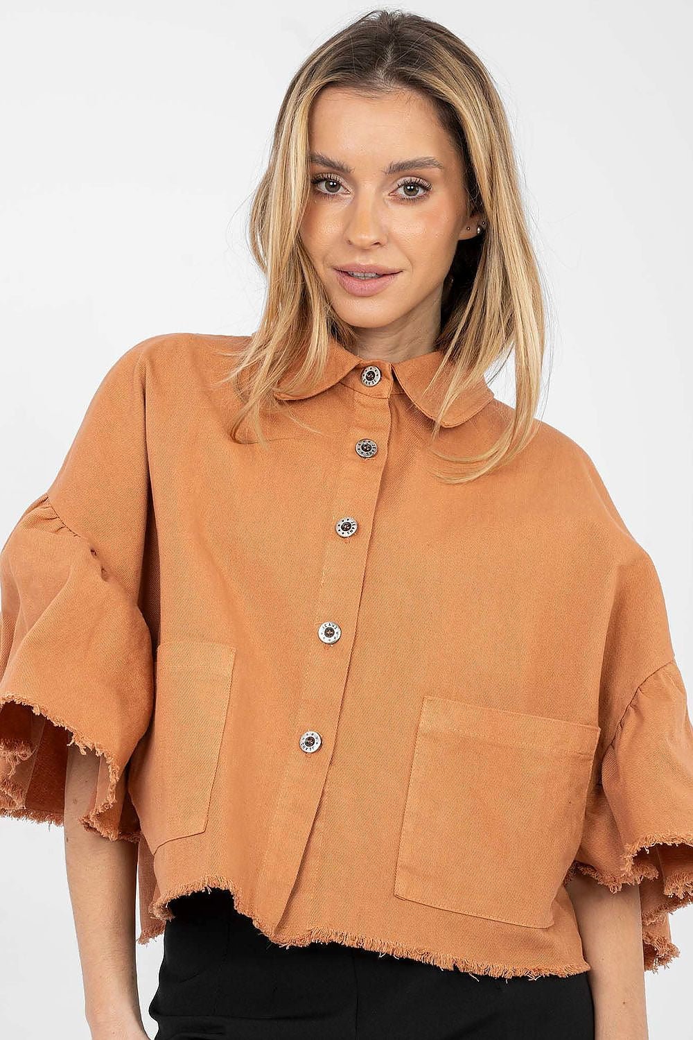 women_fashion - littlescollectionDenim JacketsDenim Cropped Ruffle Sleeve Cotton Jacket WomenMatterhorn_Color_blue