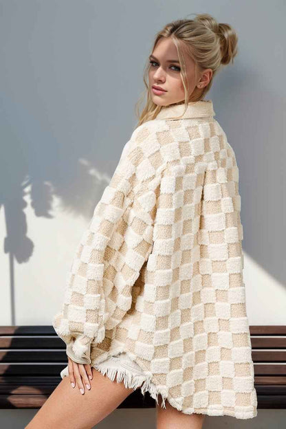 DT Button Up Fuzzy Checkered Jacket