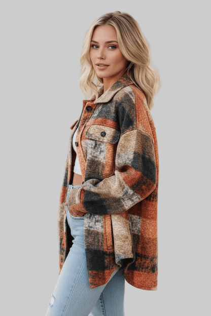 BohoLittlesEdit - Jackets - Dropped Shoulder Plaid Fleece Shacket Women