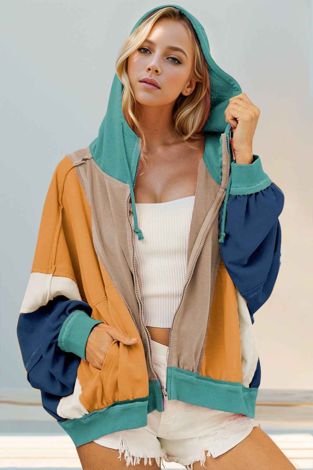 DT Color Block Cotton Hoodie Women
