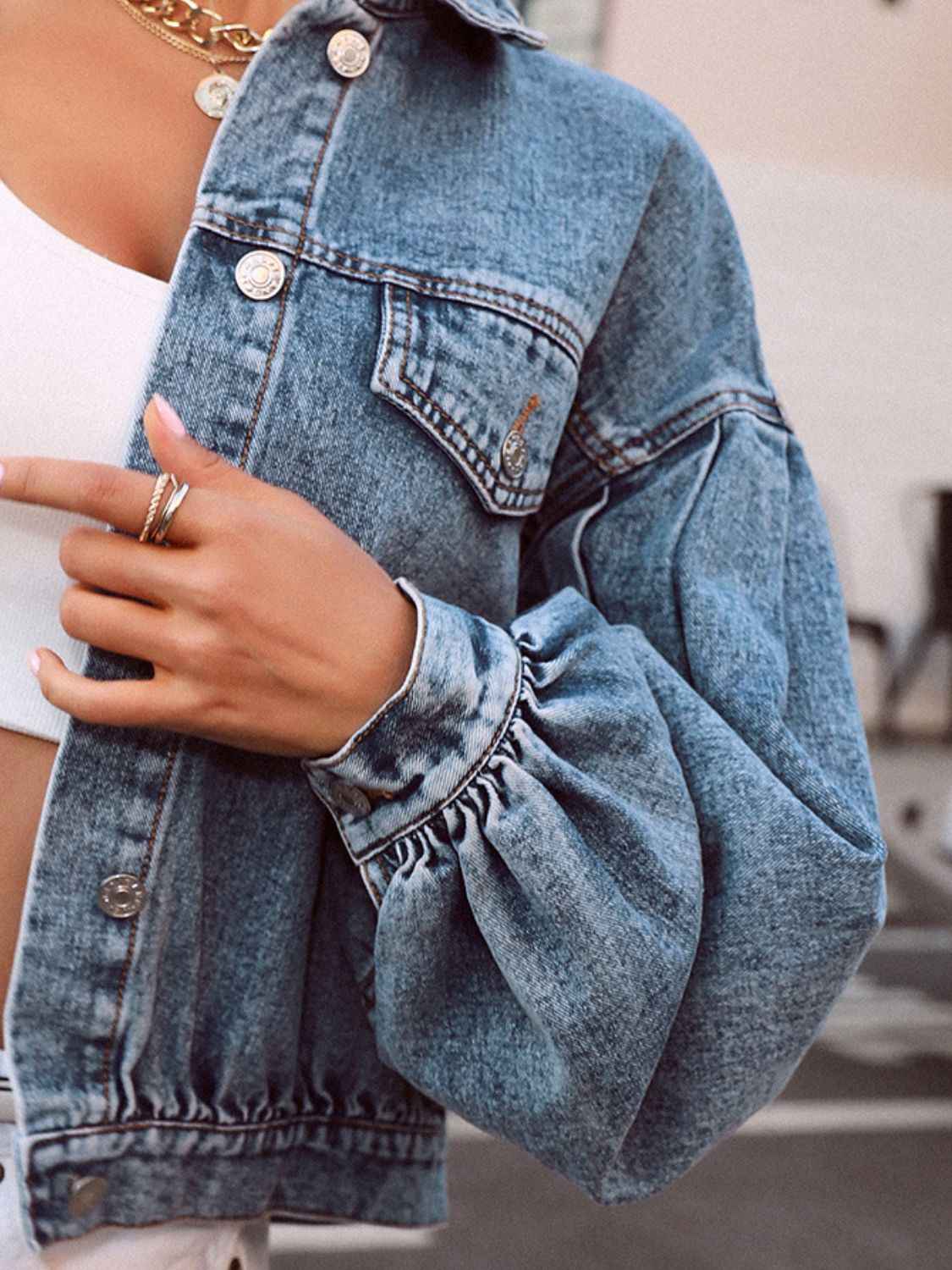 Dropped Shoulder Denim Cotton Jacket