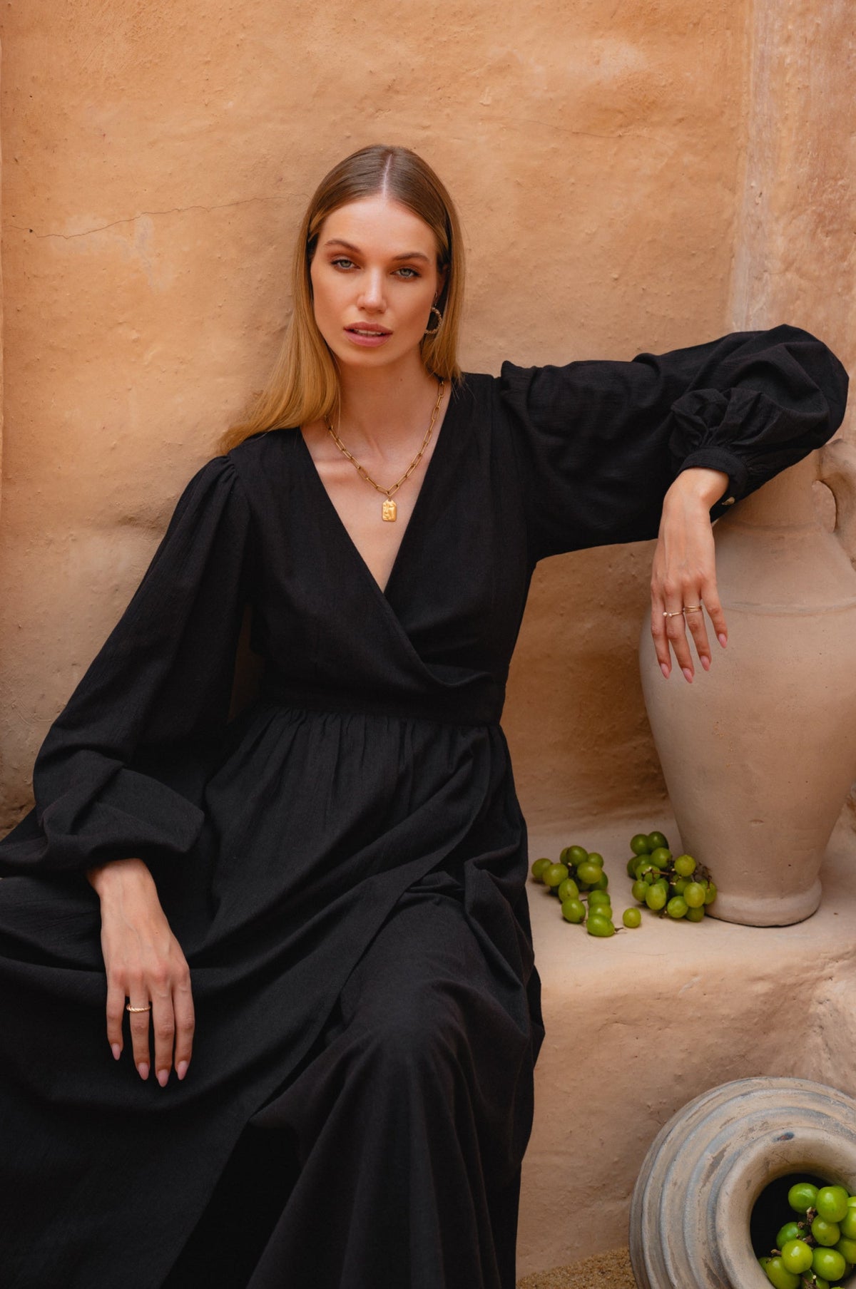 Emerie Long Sleeve Linen Wrap Dress