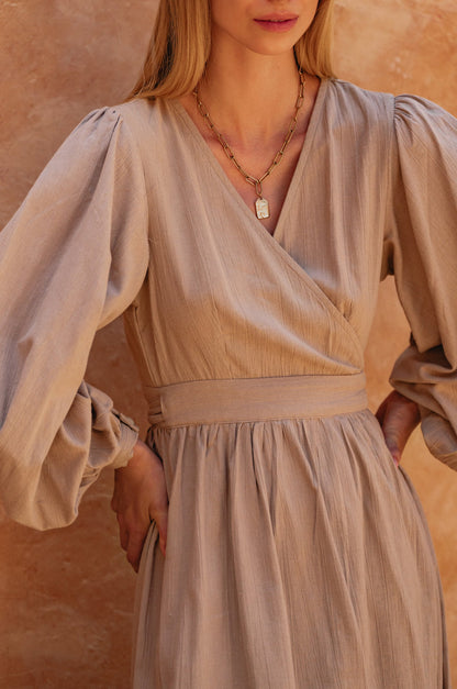 Emerie Long Sleeve Linen Wrap Dress