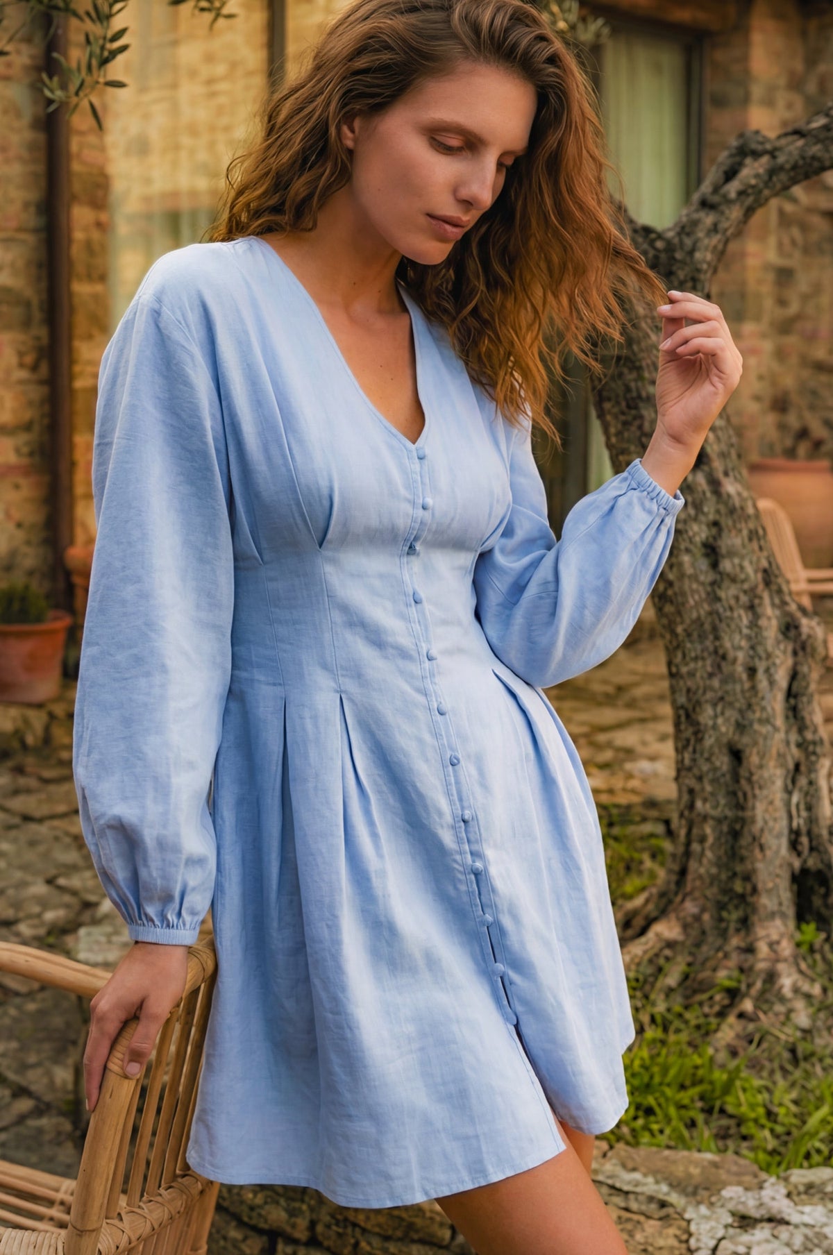 Etna Long Sleeve Mini Linen Dress