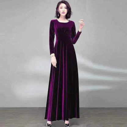 women_fashion - littlescollectionEvening GownGolden Velvet Maxi DressChristmas dress red