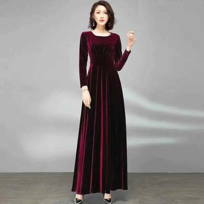 women_fashion - littlescollectionEvening GownGolden Velvet Maxi DressChristmas dress red