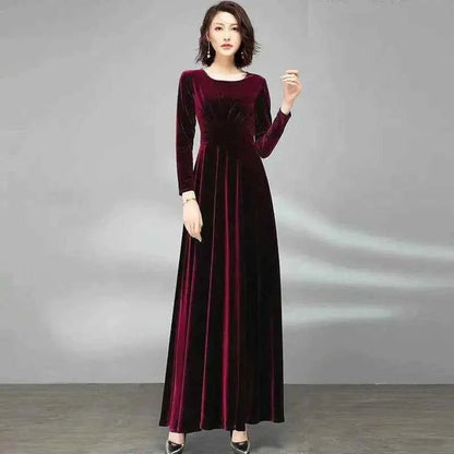 women_fashion - littlescollectionEvening GownGolden Velvet Maxi DressChristmas dress red