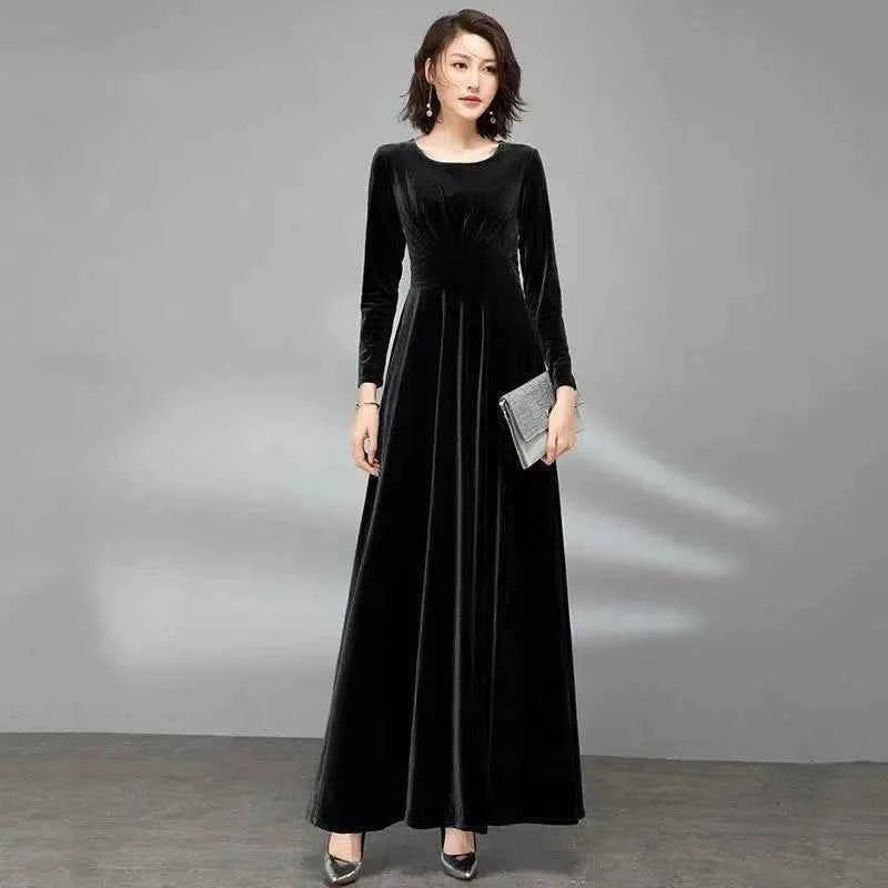 women_fashion - littlescollectionEvening GownGolden Velvet Maxi DressChristmas dress red