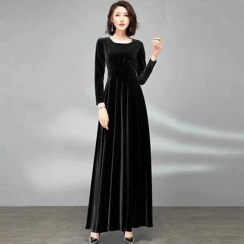 women_fashion - littlescollectionEvening GownGolden Velvet Maxi DressChristmas dress red
