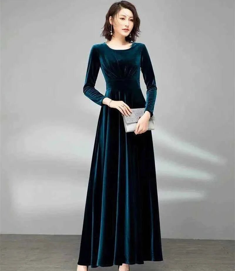 women_fashion - littlescollectionEvening GownGolden Velvet Maxi DressChristmas dress red