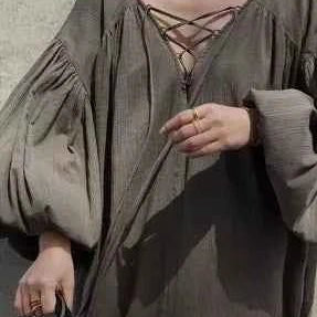 women_fashion - littlescollectionDressCasual Oversized Vintage Vibes Lantern Sleeve Long Dress