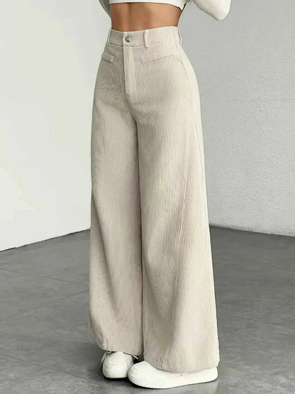 women_fashion - littlescollectionPantsHigh Waist Corduroy Wide Leg Pantspant