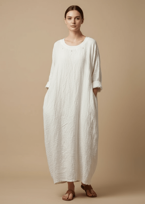 Baggy linen dress in white