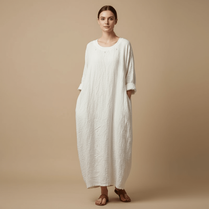 Baggy linen dress in white