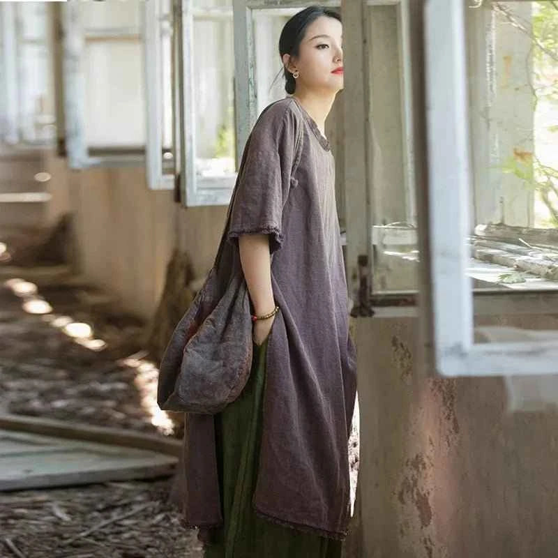 JNT Women Vintage Ramie Soft Dress