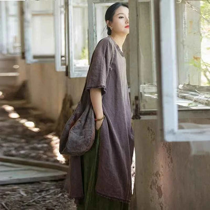 JNT Women Vintage Ramie Soft Dress