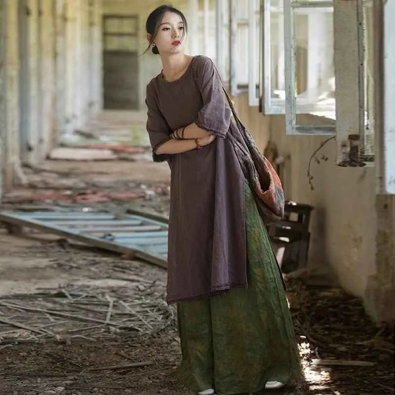 JNT Women Vintage Ramie Soft Dress