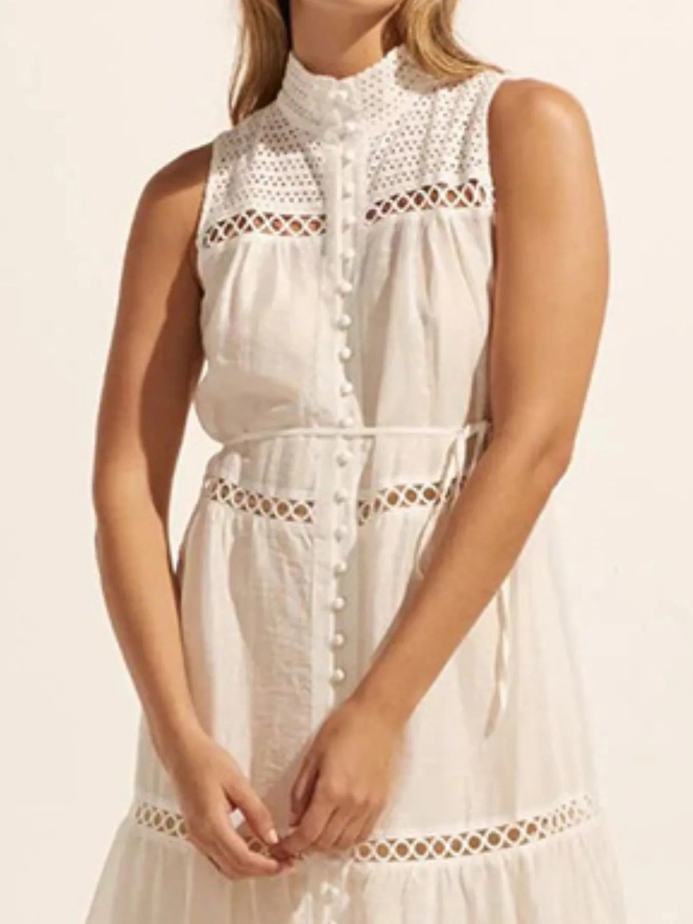 BohoLittlesEdit - Dress - Eyelet Hollow Out Sleeveless Midi Dress Women