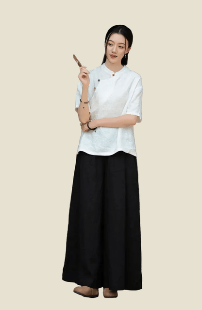 women_fashion - littlescollectionWomen pantsLinen Wide Leg Pants For Summerelastic waist pants