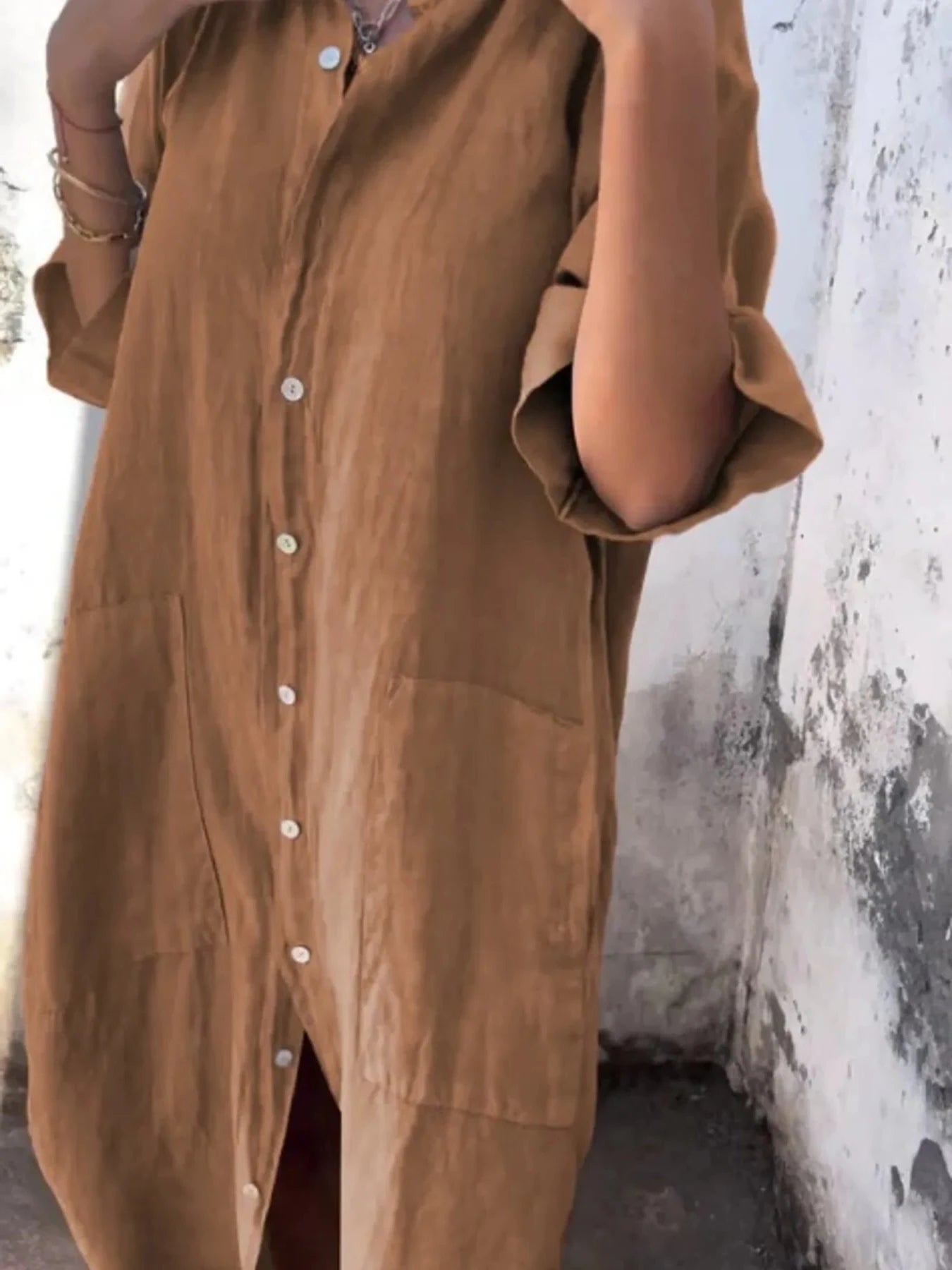 women_fashion - littlescollectionMidi dress linenSienna Linen Button - Down Midi Shirt Dress with Patch Pocketsbreathable dress