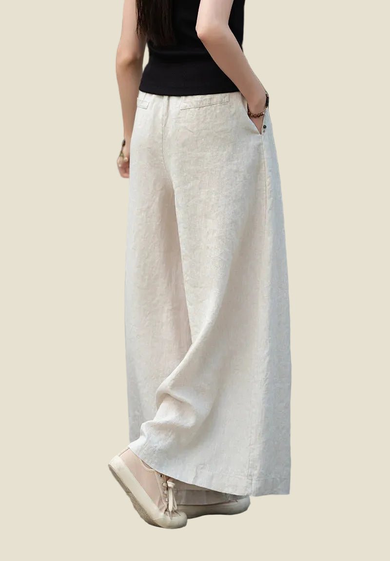 women_fashion - littlescollectionWomen pantsLinen Wide Leg Pants For Summerelastic waist pants