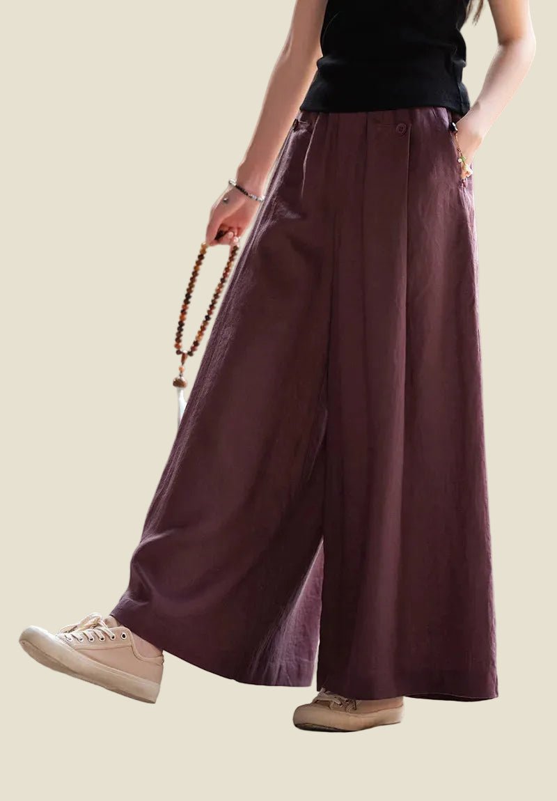 women_fashion - littlescollectionWomen pantsLinen Wide Leg Pants For Summerelastic waist pants