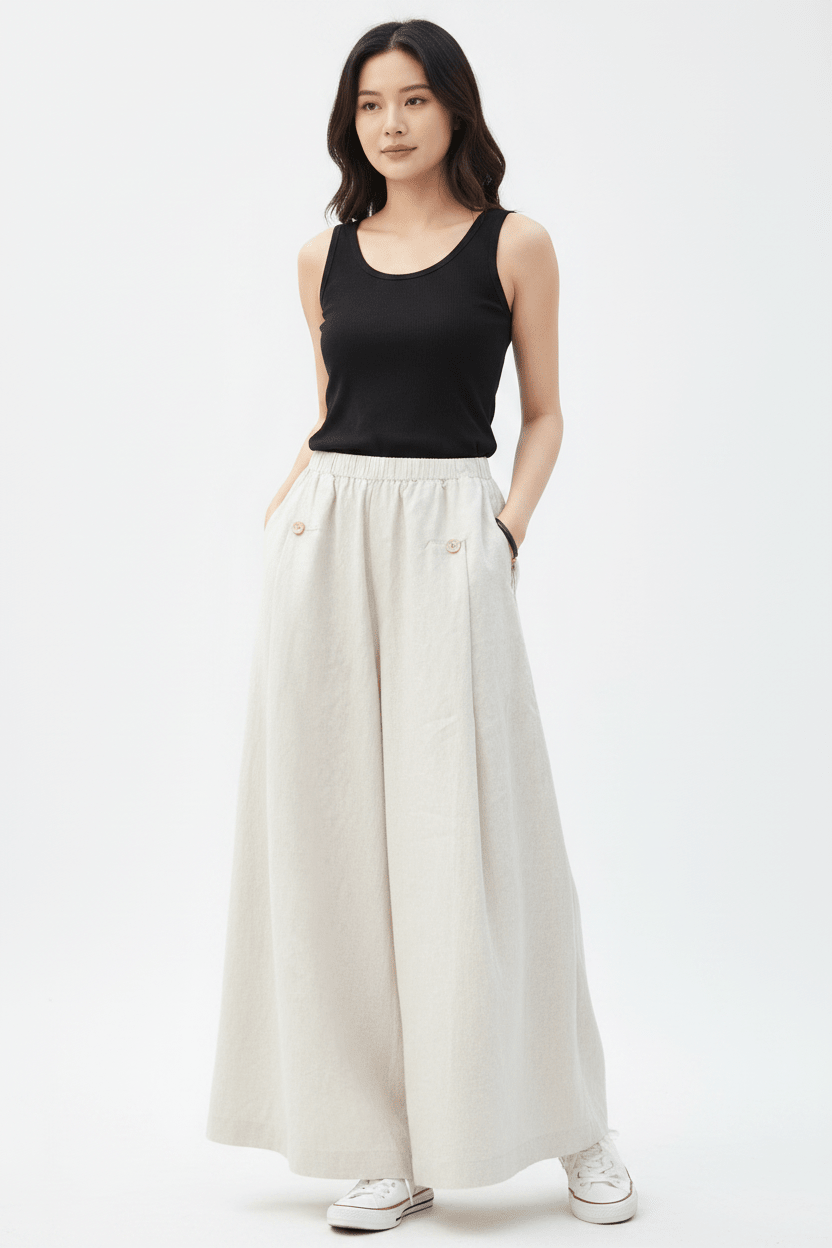 women_fashion - littlescollectionWomen pantsLinen Wide Leg Pants For Summerelastic waist pants