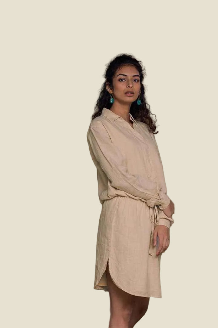women_fashion - littlescollectionMidi dressHemp Meet me by the Cliff Midi Dress in Neutral Beigecasual fall dress
