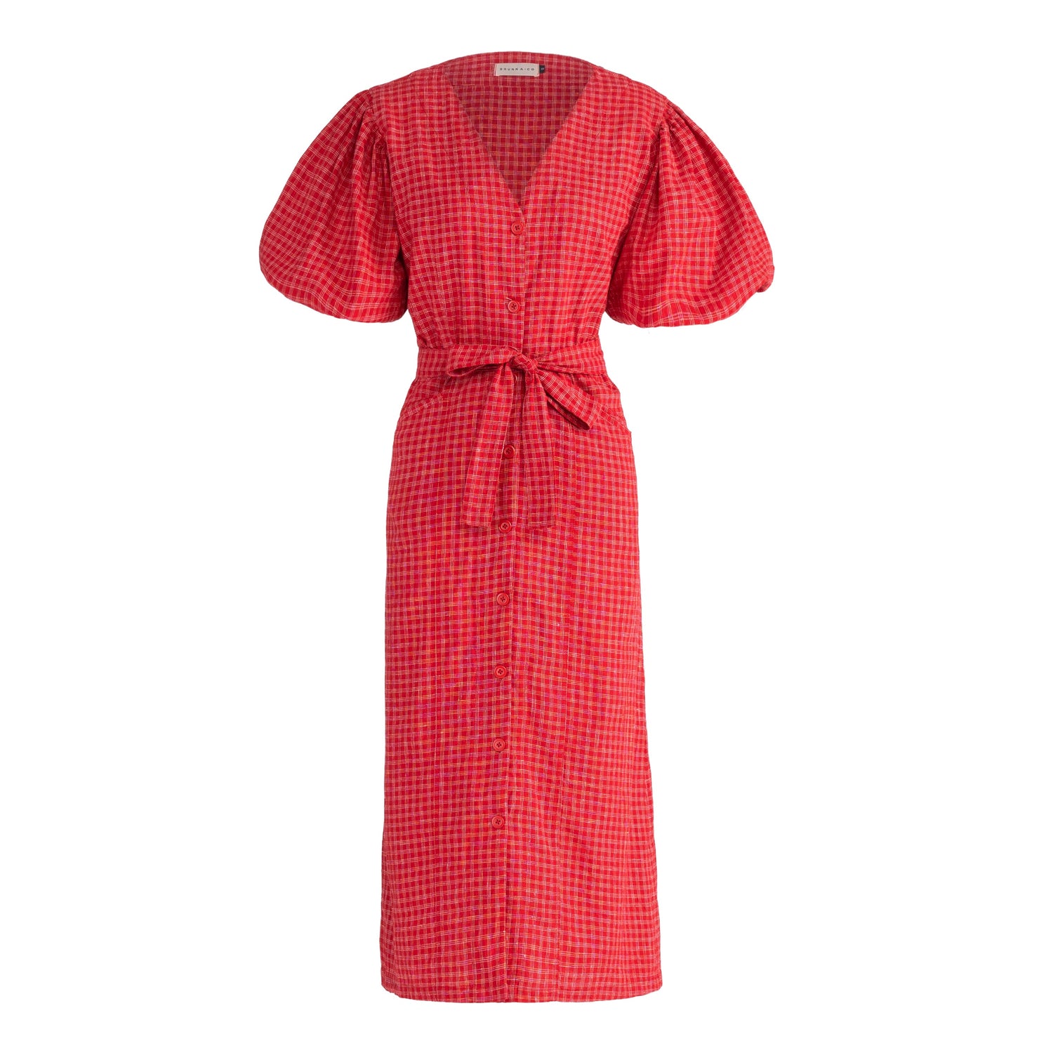women_fashion - littlescollectionCotton dressMeghan Gingham Hemp Midi Dress in Scarlet Red Womenbelted midi dress women