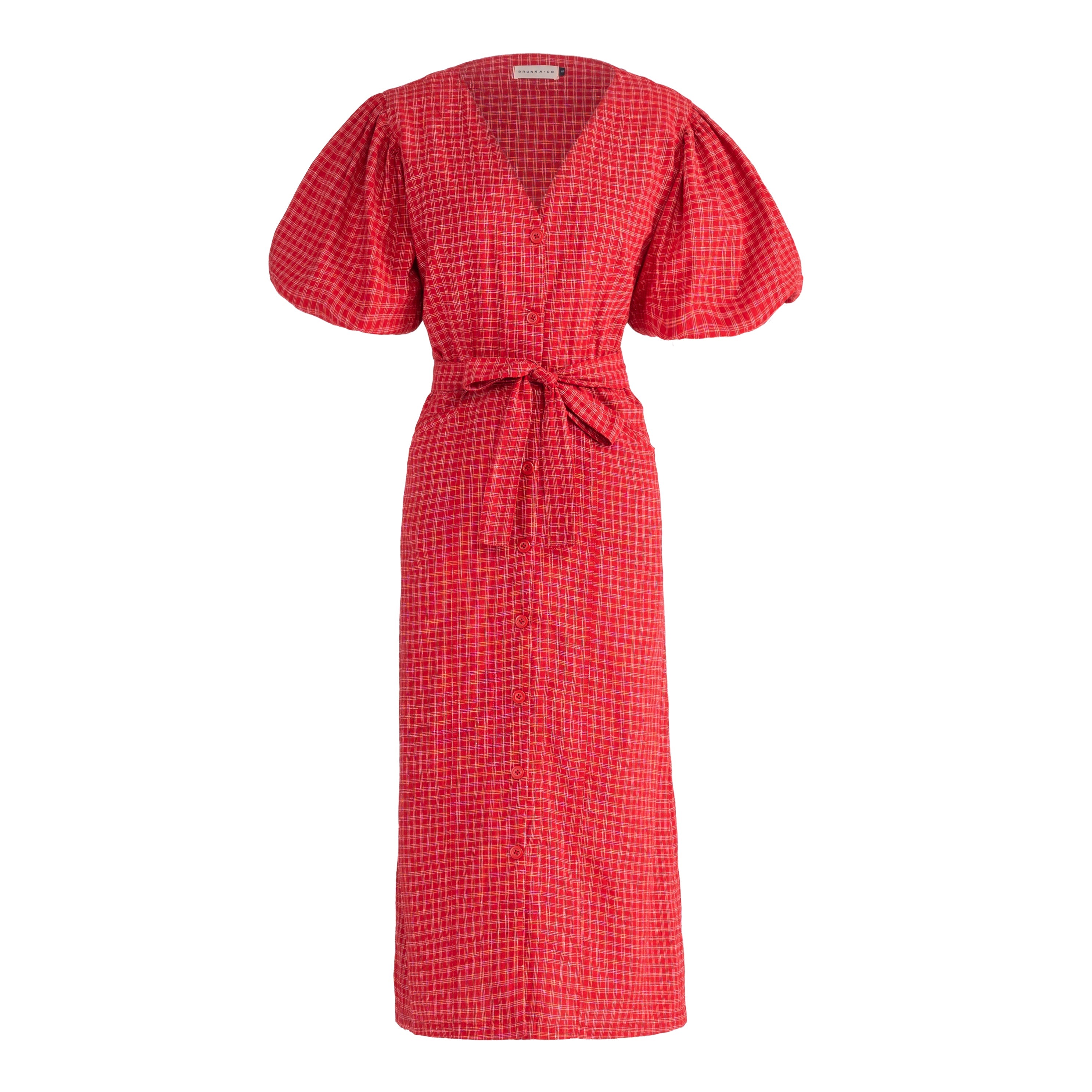 women_fashion - littlescollectionCotton dressMeghan Gingham Hemp Midi Dress in Scarlet Red Womenbelted midi dress women