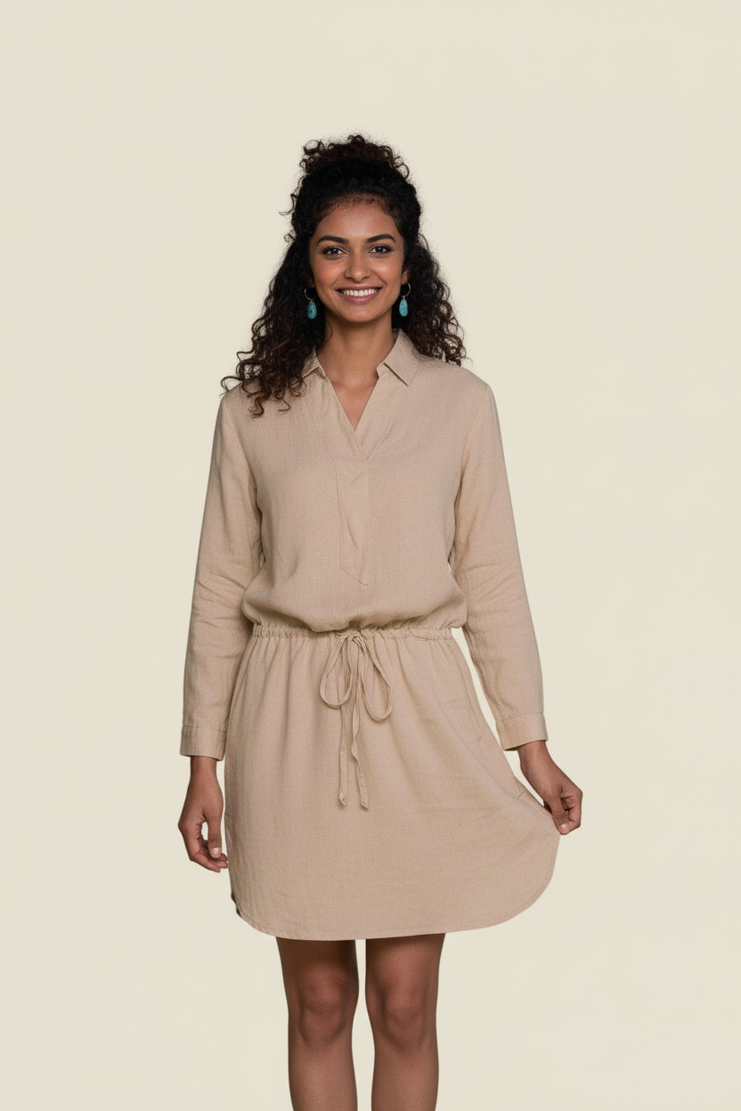 women_fashion - littlescollectionMidi dressHemp Meet me by the Cliff Midi Dress in Neutral Beigecasual fall dress
