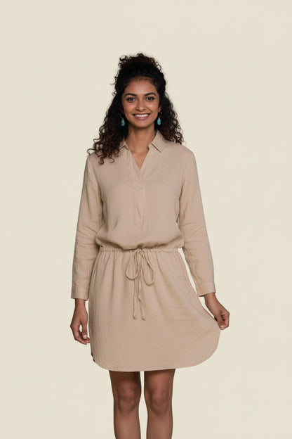 women_fashion - littlescollectionMidi dressHemp Meet me by the Cliff Midi Dress in Neutral Beigecasual fall dress