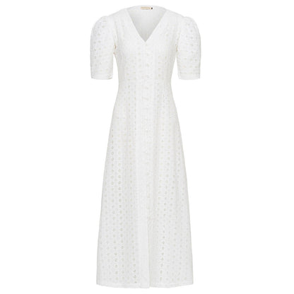 women_fashion - littlescollectionDressRomantic Puff Sleeve Embroidered Cotton Maxi Dress in White Womenboho maxi dress women