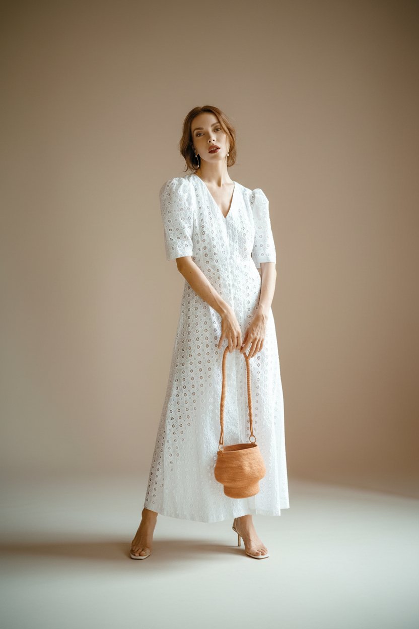 women_fashion - littlescollectionDressRomantic Puff Sleeve Embroidered Cotton Maxi Dress in White Womenboho maxi dress women